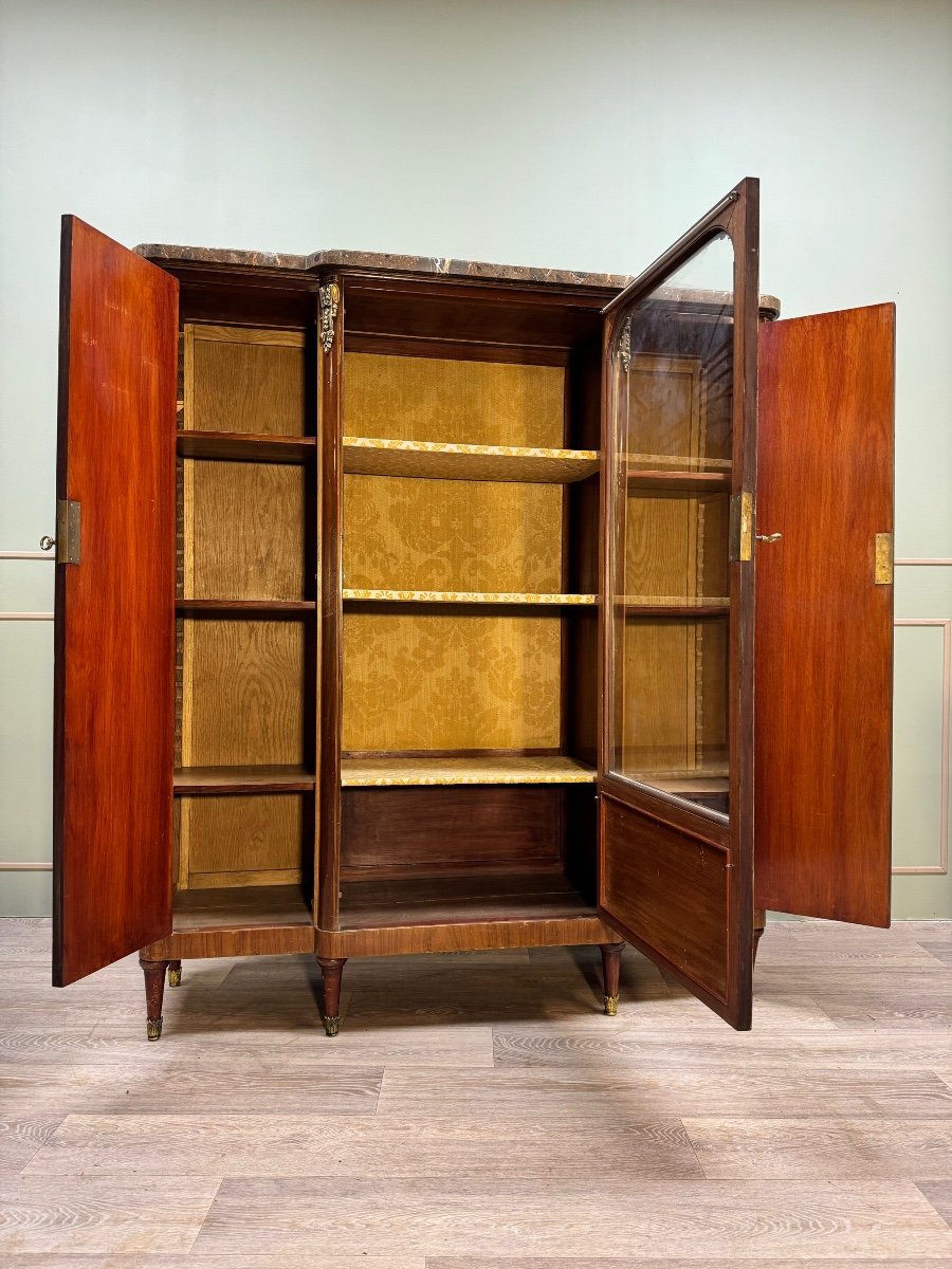 Bookcase In Marquetry With Central Projection In Louis XVI Style End Of 19th Century -photo-1