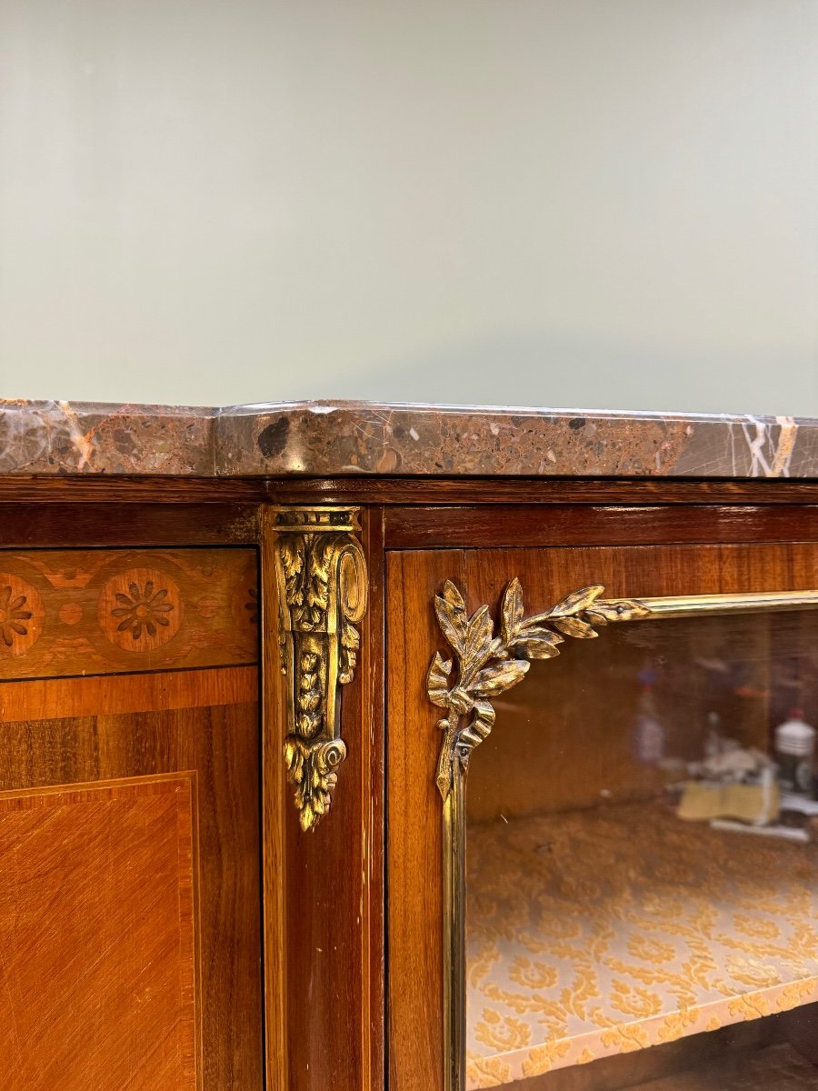 Bookcase In Marquetry With Central Projection In Louis XVI Style End Of 19th Century -photo-3