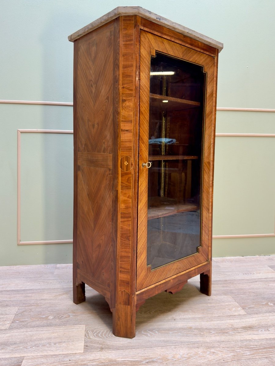 Showcase With Cut Sides In Marquetry Louis XVI XVIII Eme Century -photo-2