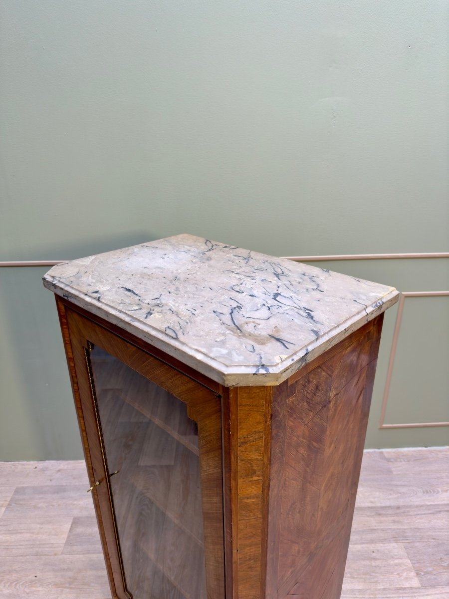 Showcase With Cut Sides In Marquetry Louis XVI XVIII Eme Century -photo-4