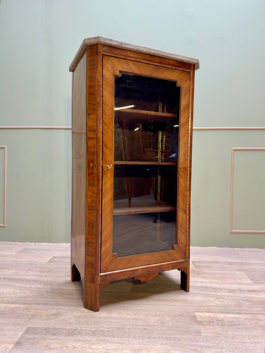 Showcase With Cut Sides In Marquetry Louis XVI XVIII Eme Century 