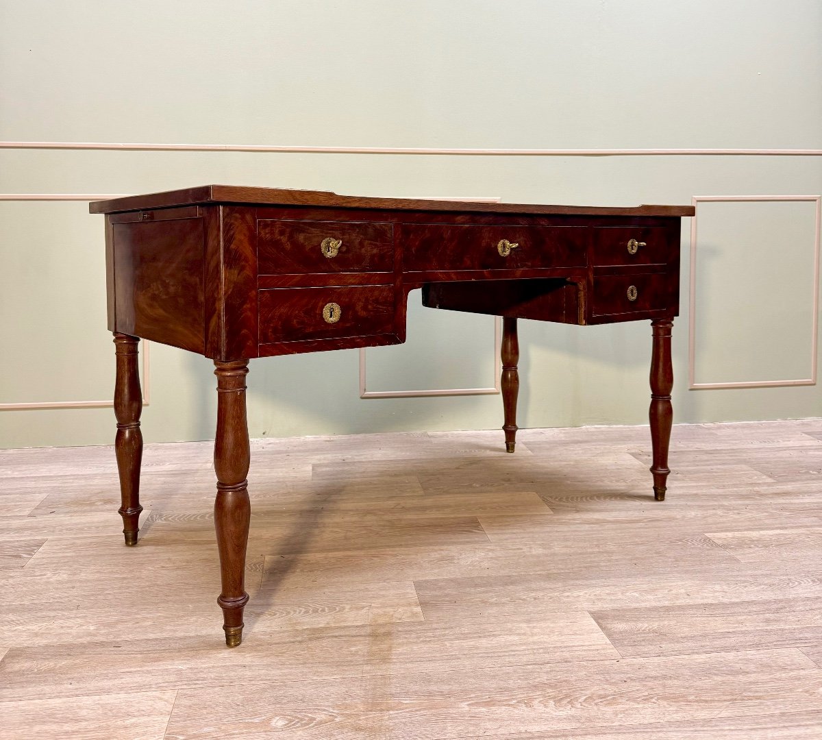 Flat Desk In Mahogany And Mahogany Feather Jacob Feet Louis Philippe Period XIX Eme Century -photo-4
