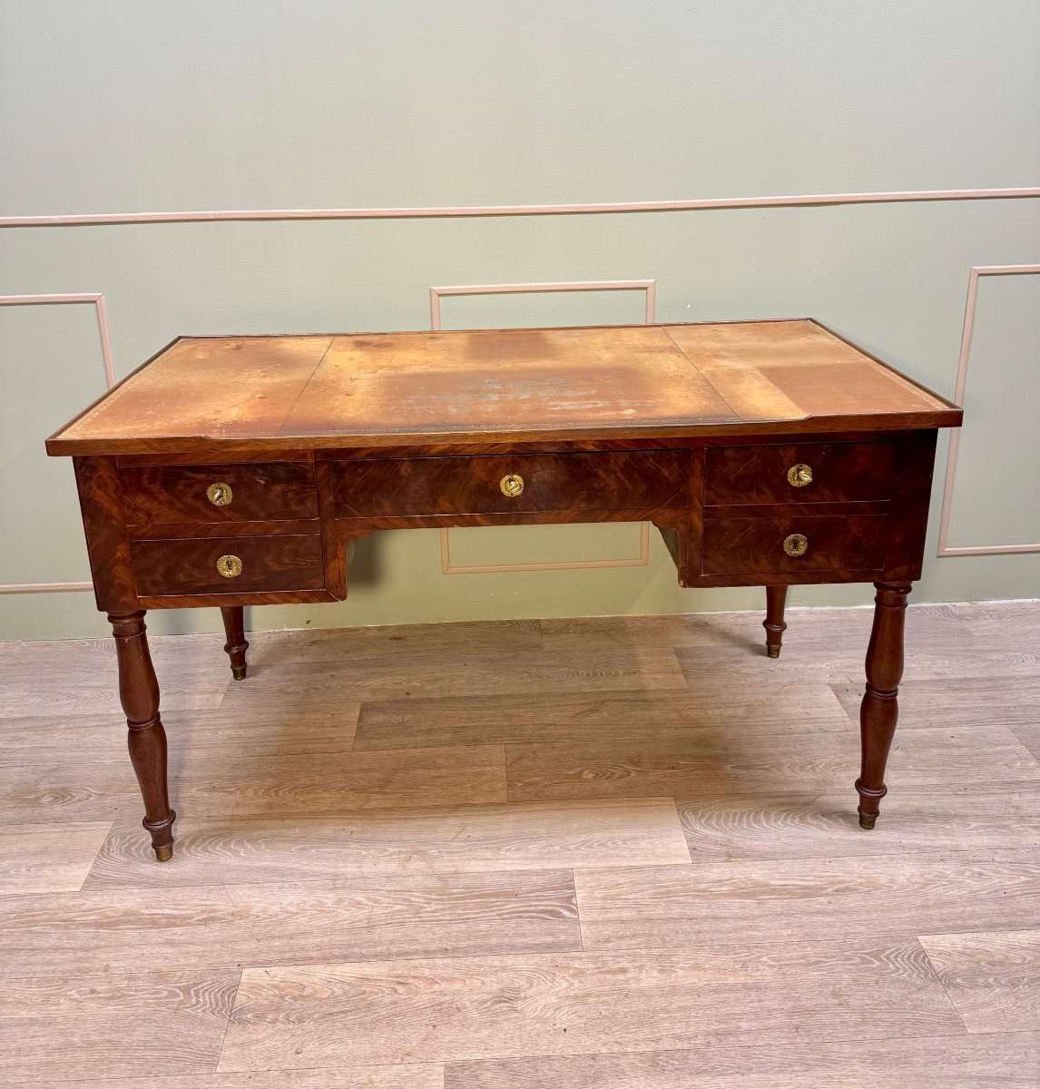 Flat Desk In Mahogany And Mahogany Feather Jacob Feet Louis Philippe Period XIX Eme Century -photo-2