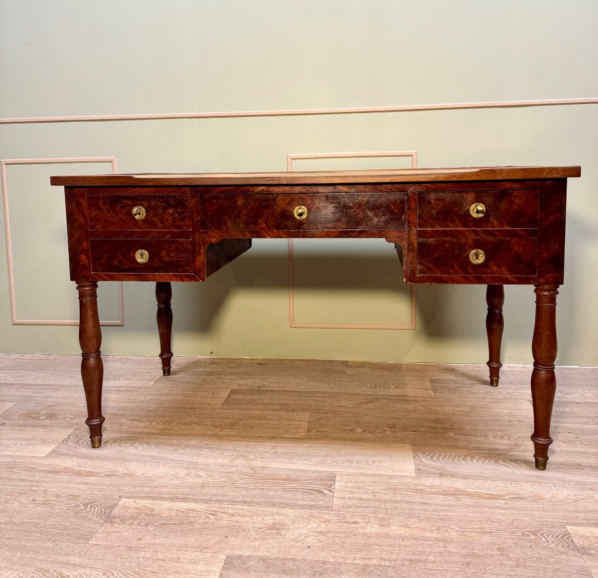 Flat Desk In Mahogany And Mahogany Feather Jacob Feet Louis Philippe Period XIX Eme Century -photo-3