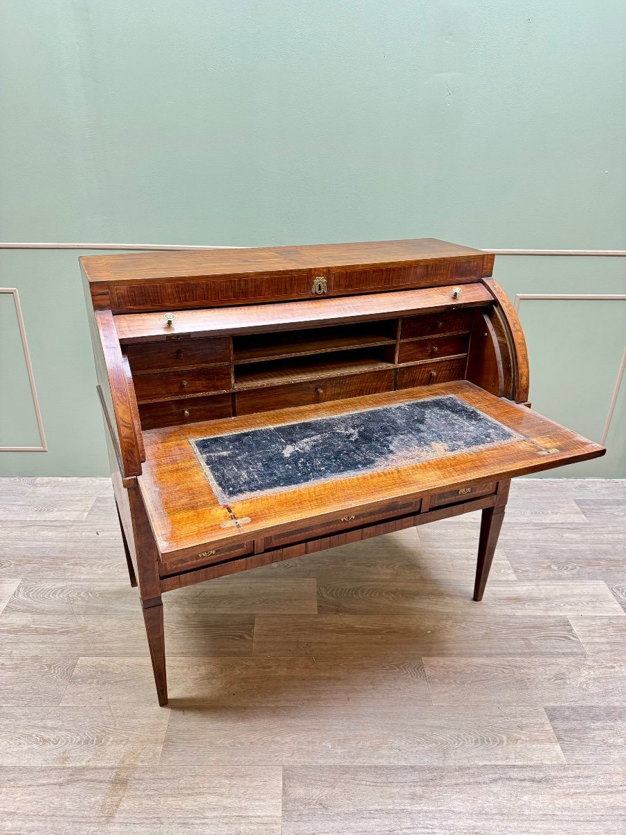 Bureau Cylindre En Placage De Noyer D’époque Louis XVI XVIII Eme Siècle -photo-1