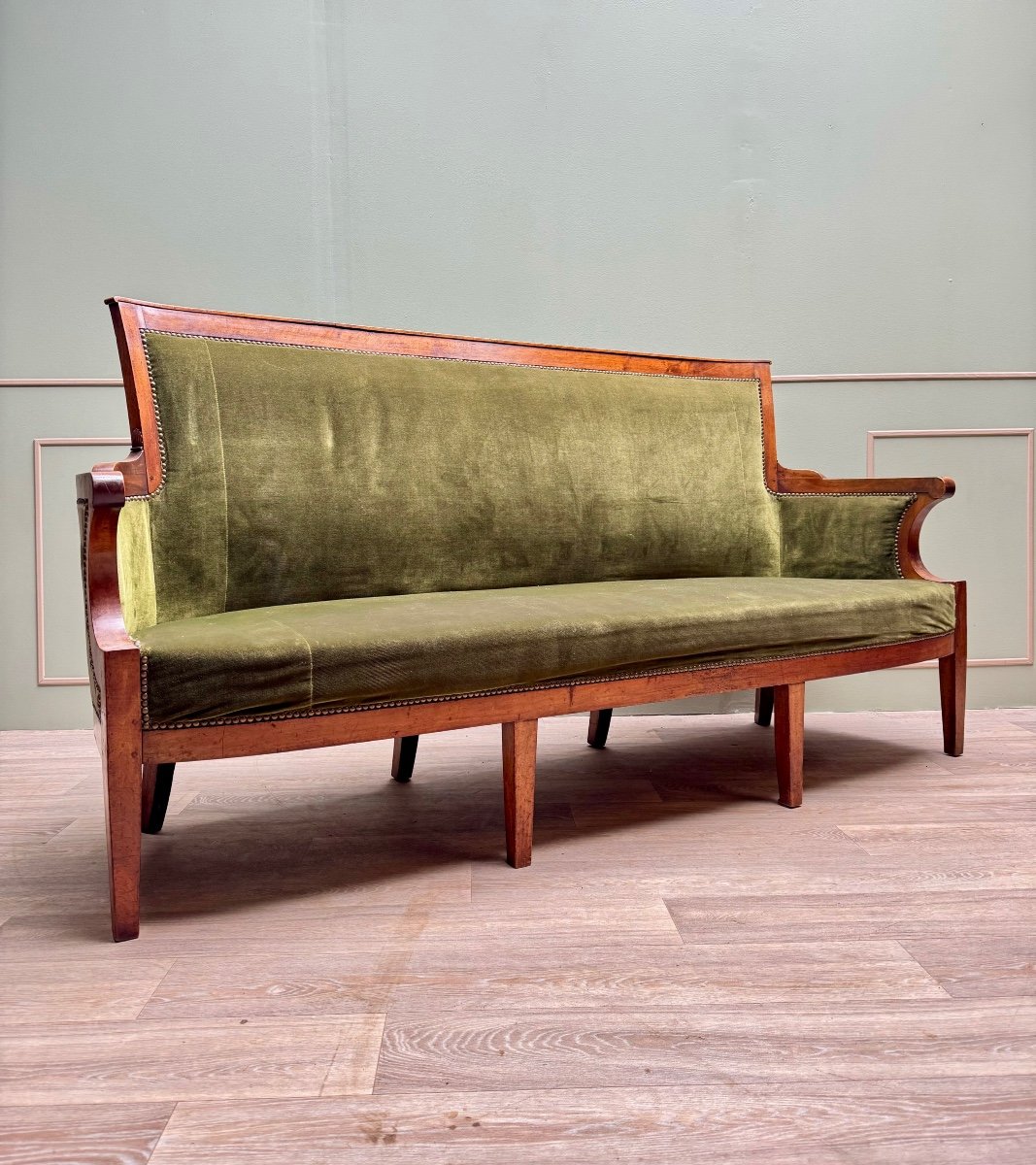 Large Officer's Sofa In Natural Wood From The Restoration Period 19th Century -photo-2