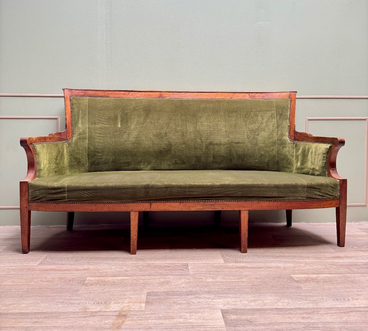 Large Officer's Sofa In Natural Wood From The Restoration Period 19th Century 