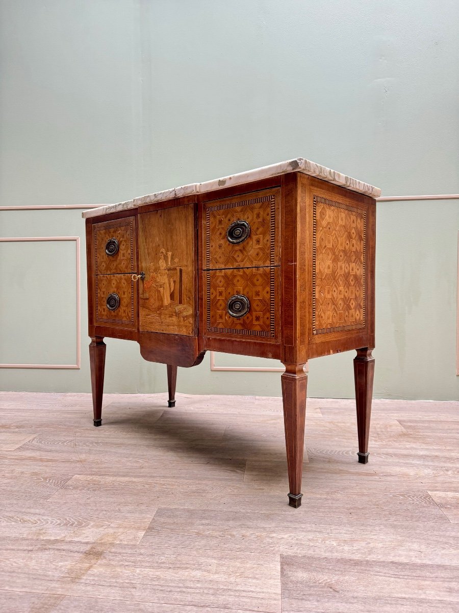 Commode In Marquetry With Central Projection In Transition Style 19th Century -photo-2