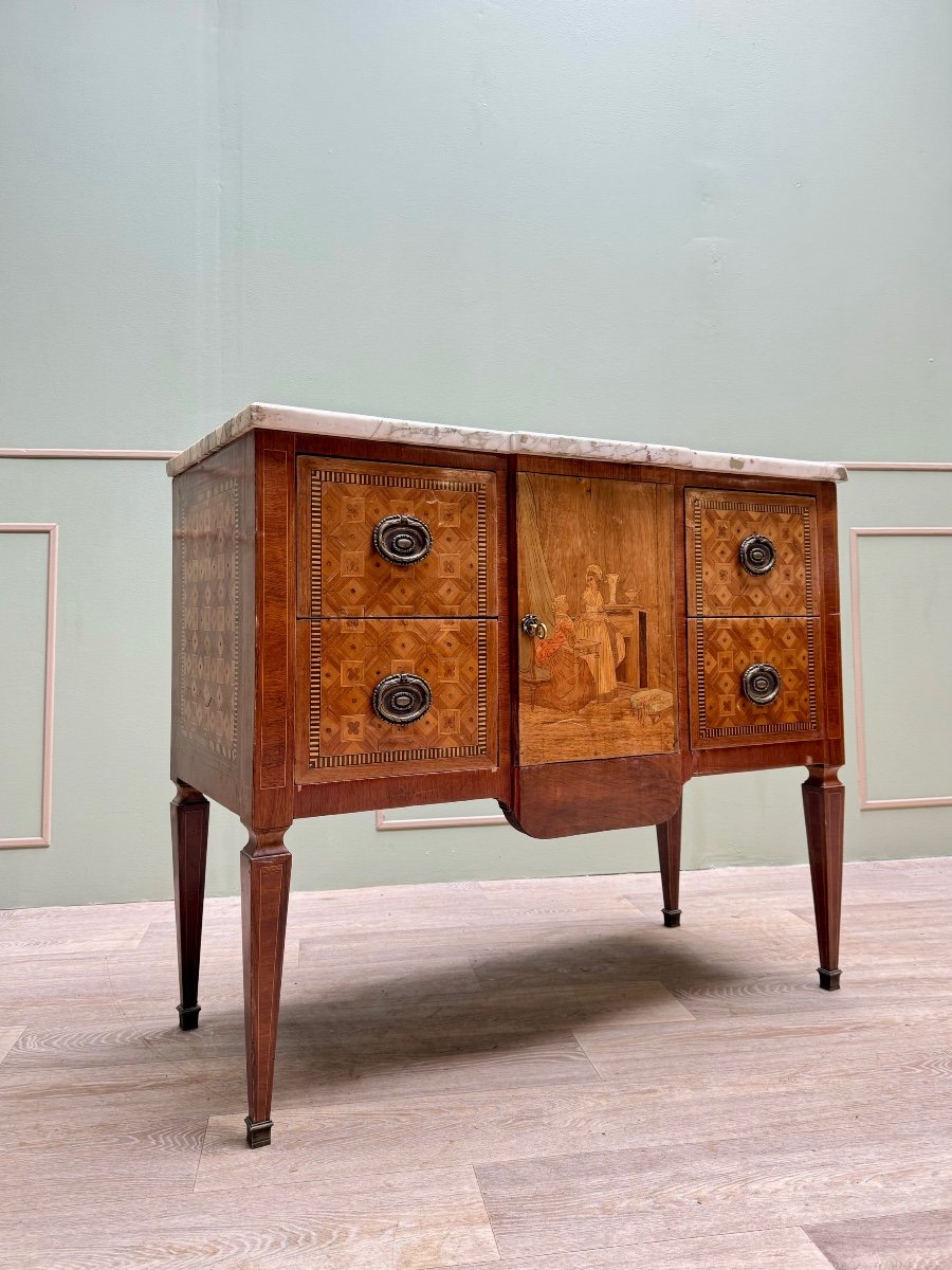 Commode In Marquetry With Central Projection In Transition Style 19th Century -photo-3