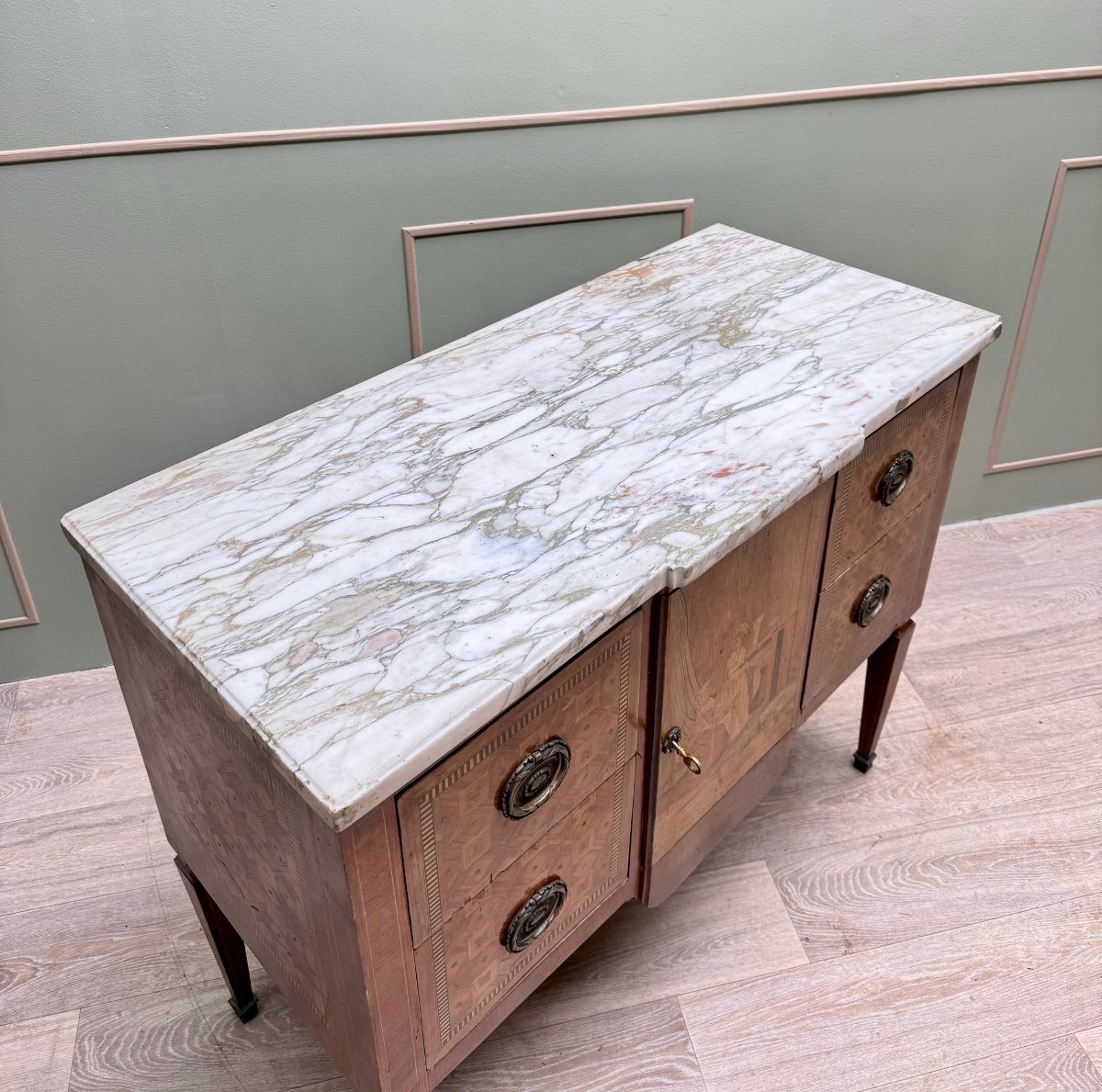 Commode In Marquetry With Central Projection In Transition Style 19th Century -photo-3