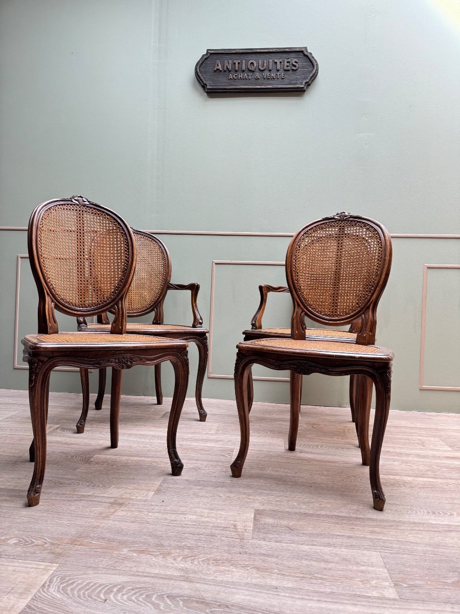 Pair Of Armchairs And Two Cane Chairs In Natural Wood Louis XVI Style XIX Eme Century -photo-6