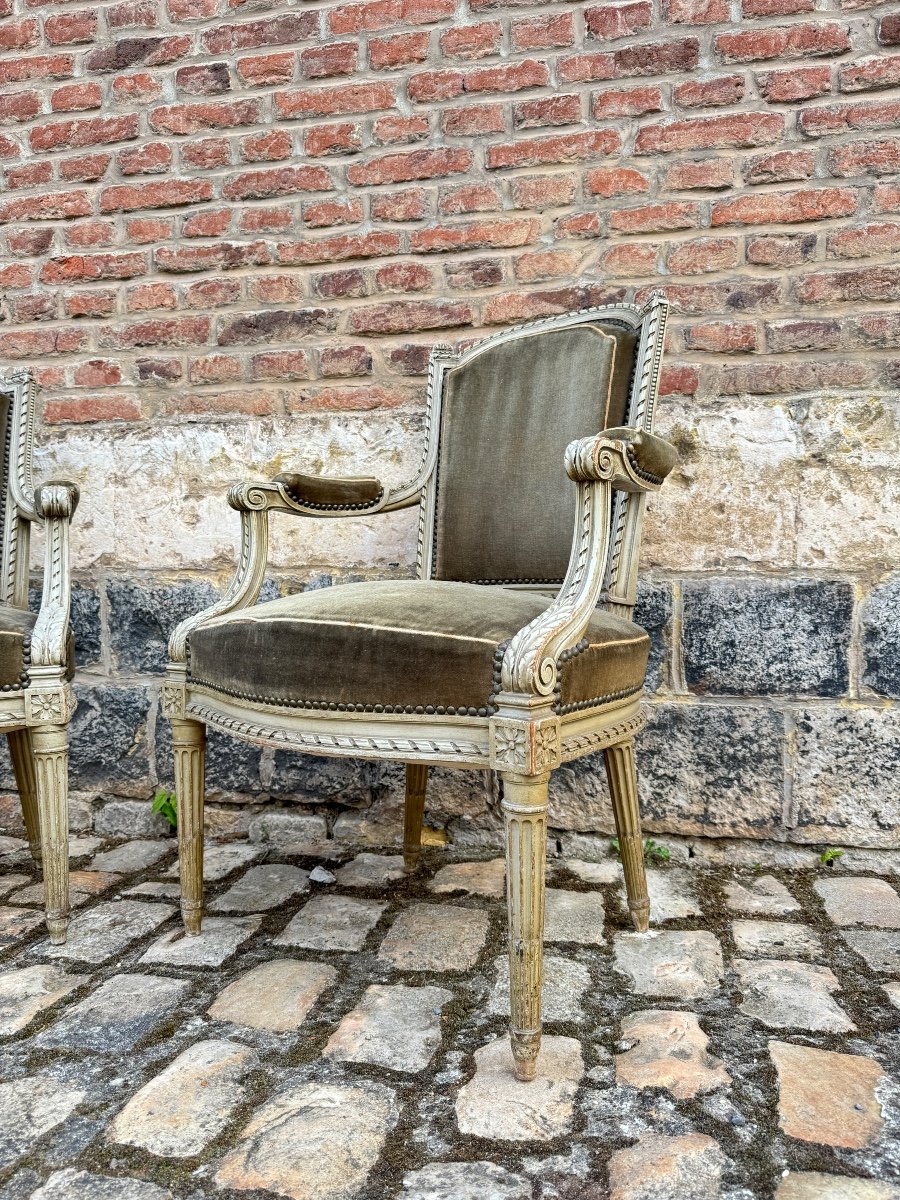 Pair Of Louis XVI Style Lacquered Wood Armchairs XIX Eme Century -photo-2