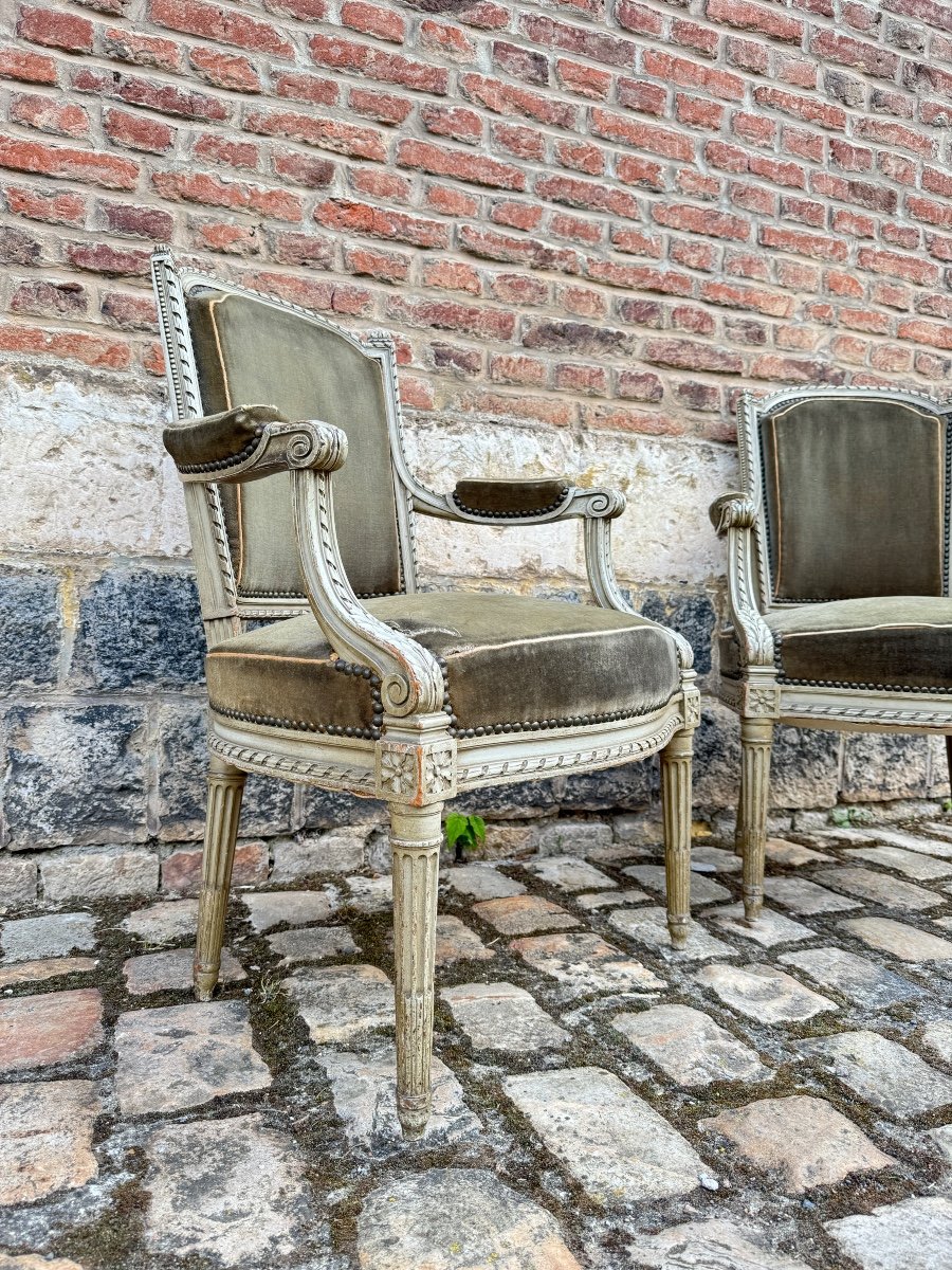 Pair Of Louis XVI Style Lacquered Wood Armchairs XIX Eme Century -photo-4