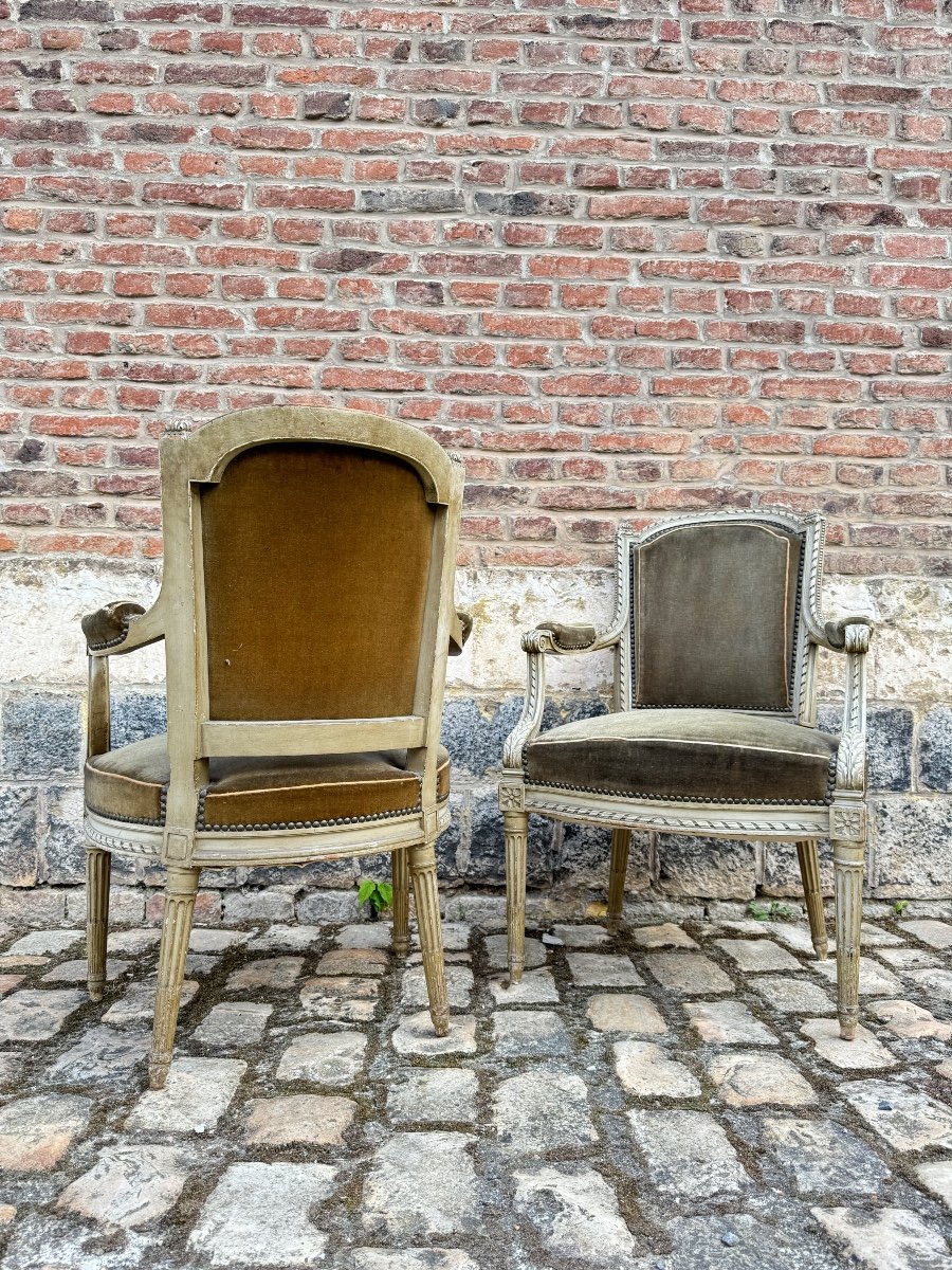 Pair Of Louis XVI Style Lacquered Wood Armchairs XIX Eme Century -photo-2