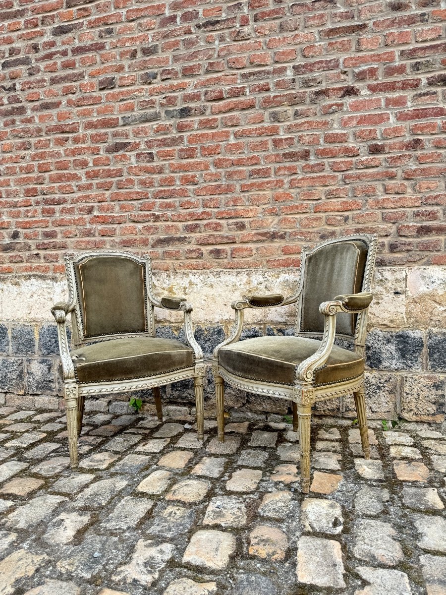 Pair Of Louis XVI Style Lacquered Wood Armchairs XIX Eme Century -photo-5