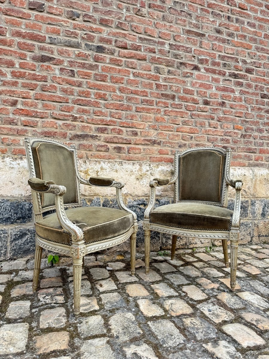 Pair Of Louis XVI Style Lacquered Wood Armchairs XIX Eme Century -photo-6