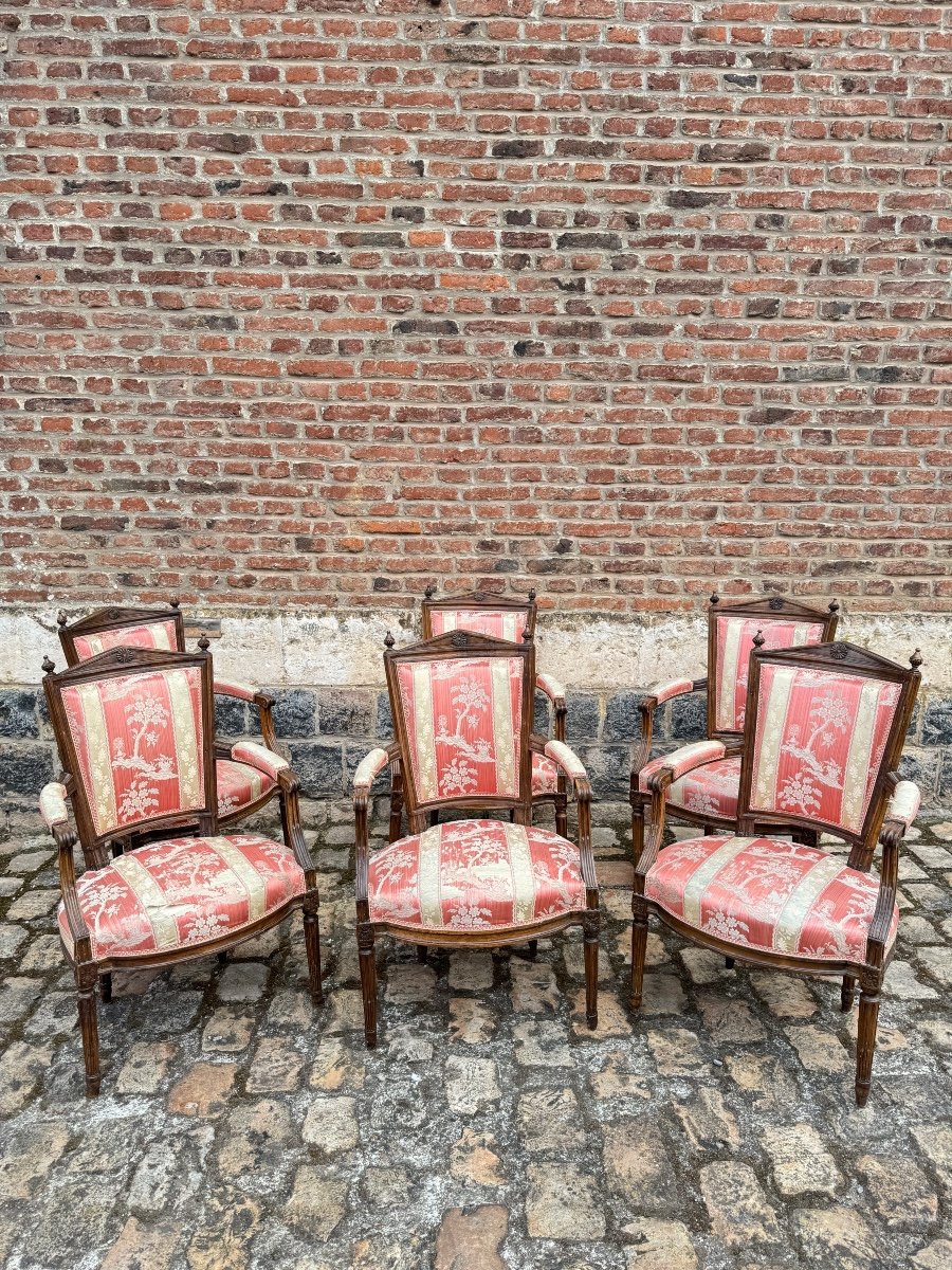 Suite Of Six Armchairs In Natural Wood From Louis XVI XVIII Eme Century -photo-2