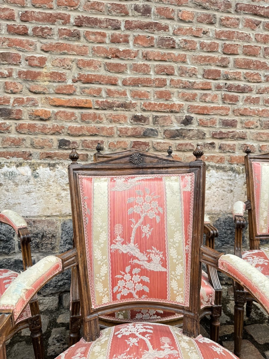Suite Of Six Armchairs In Natural Wood From Louis XVI XVIII Eme Century -photo-3