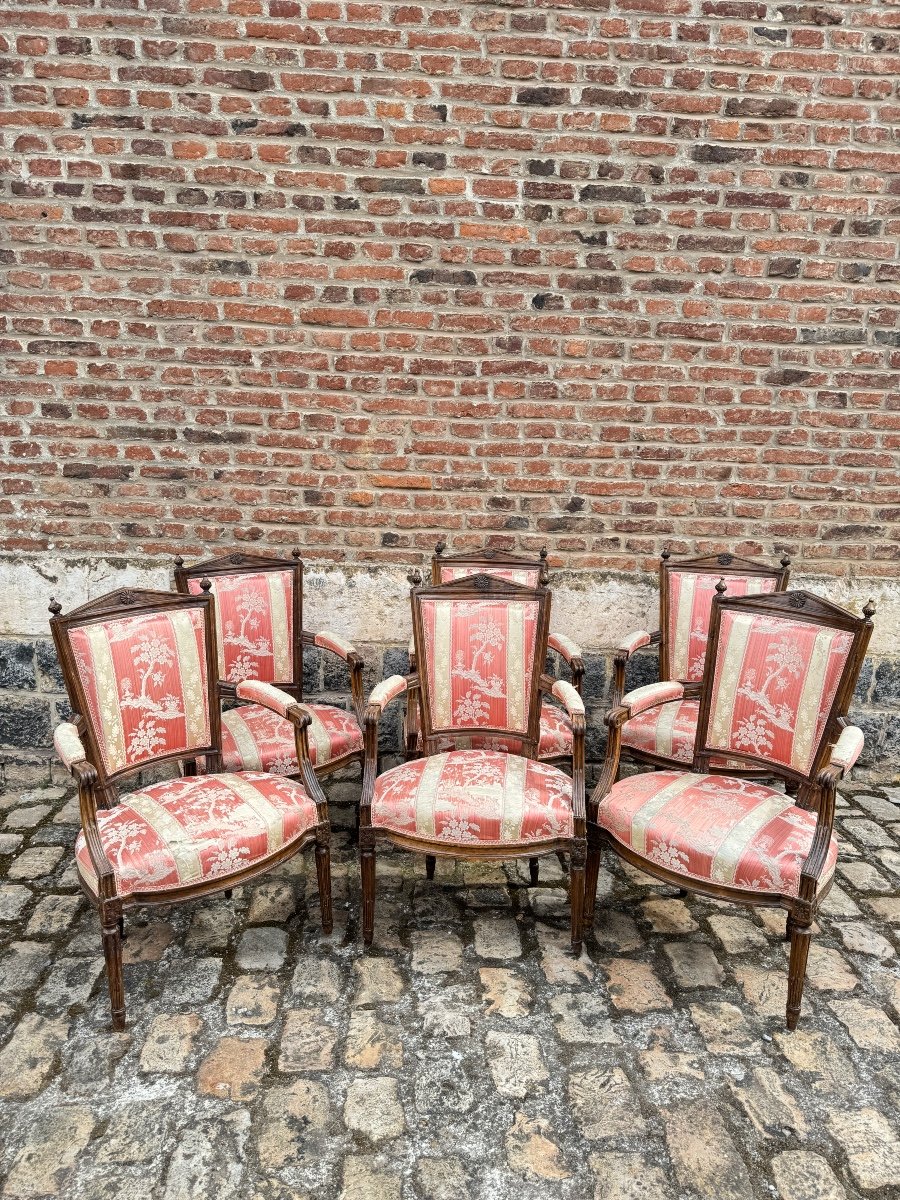 Suite Of Six Armchairs In Natural Wood From Louis XVI XVIII Eme Century -photo-5