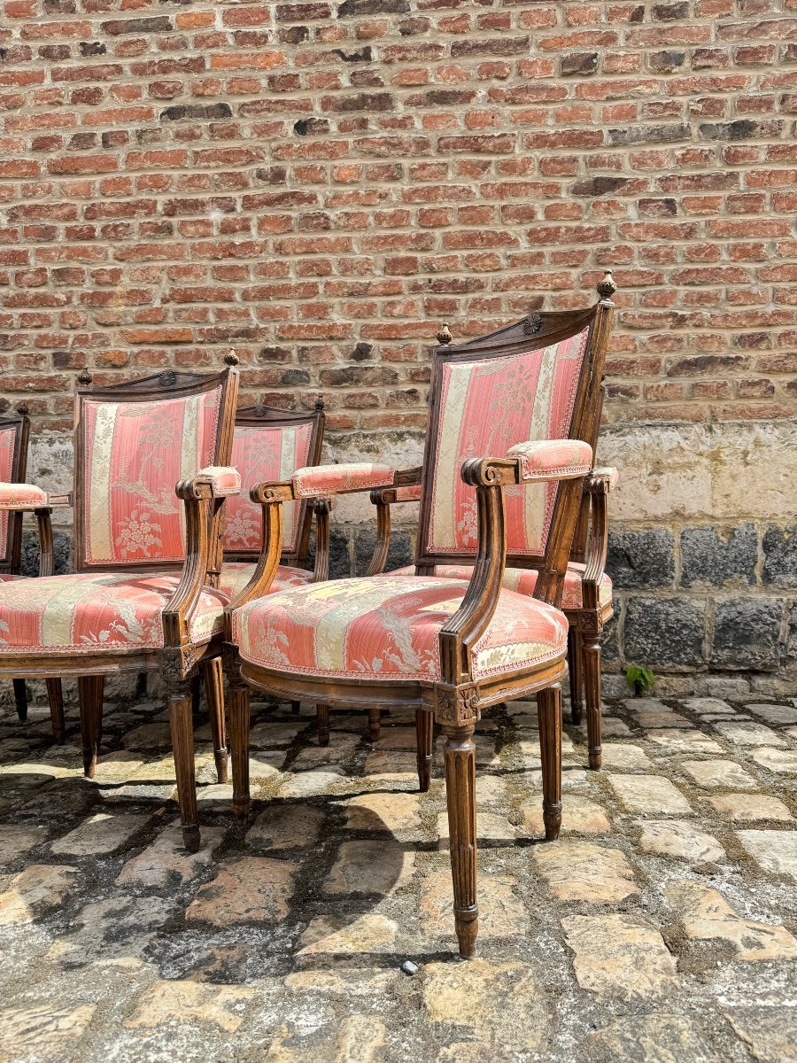 Suite Of Six Armchairs In Natural Wood From Louis XVI XVIII Eme Century -photo-6