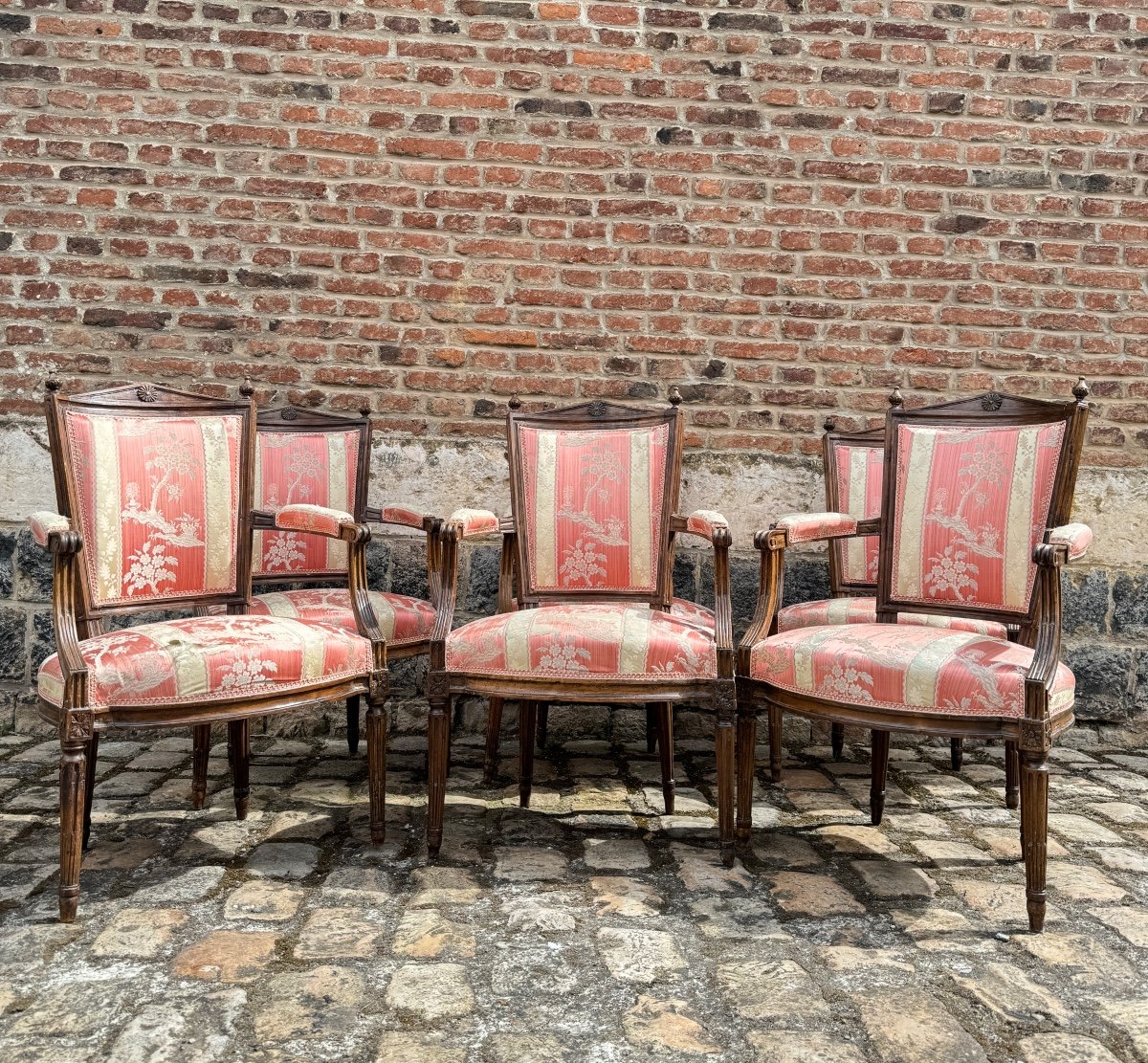 Suite Of Six Armchairs In Natural Wood From Louis XVI XVIII Eme Century 