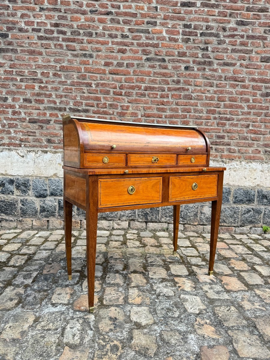 Martin Ohneberg Secretary Desk With Cylinder In Marquetry Louis XVI Period Stamped -photo-3