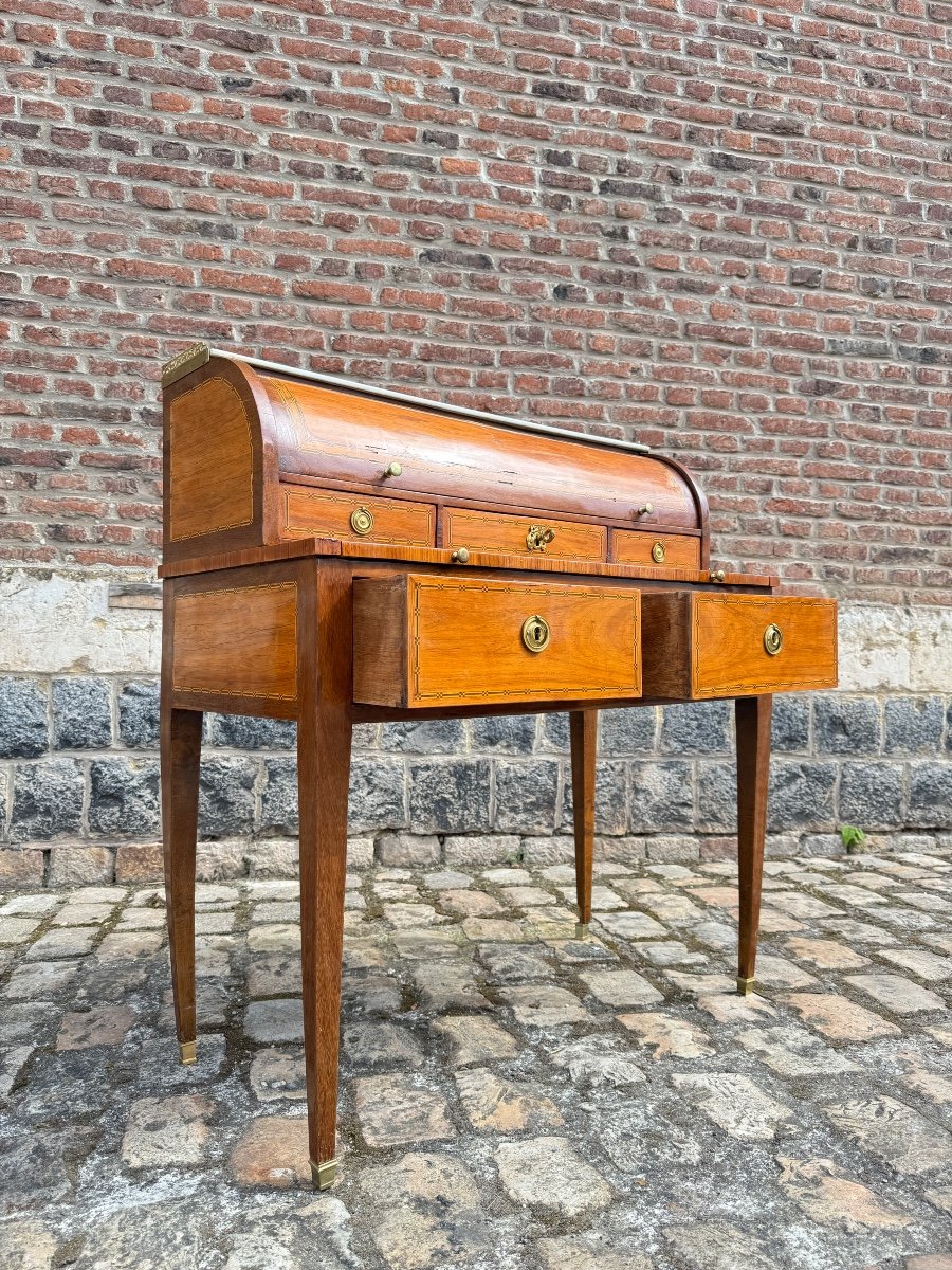 Martin Ohneberg Secretary Desk With Cylinder In Marquetry Louis XVI Period Stamped -photo-3