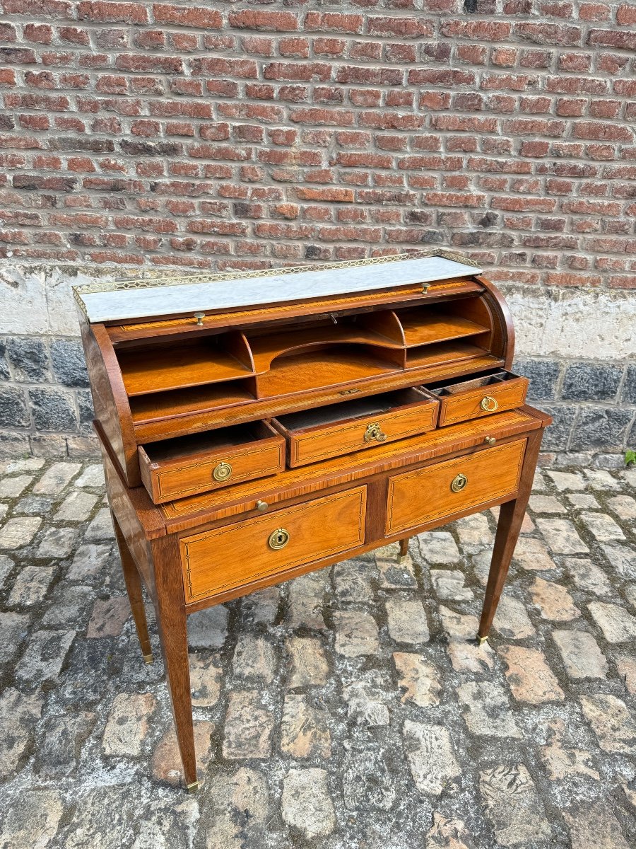 Martin Ohneberg Secretary Desk With Cylinder In Marquetry Louis XVI Period Stamped -photo-4