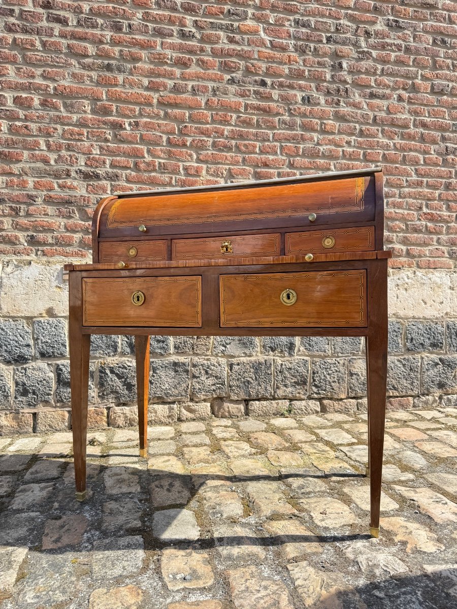 Martin Ohneberg Secretary Desk With Cylinder In Marquetry Louis XVI Period Stamped -photo-7