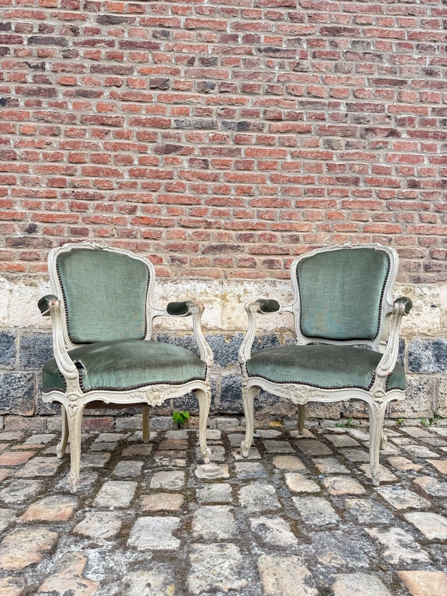 Paire De Fauteuils En Bois Laqué De Style Louis XV XIX Eme Siècle -photo-2