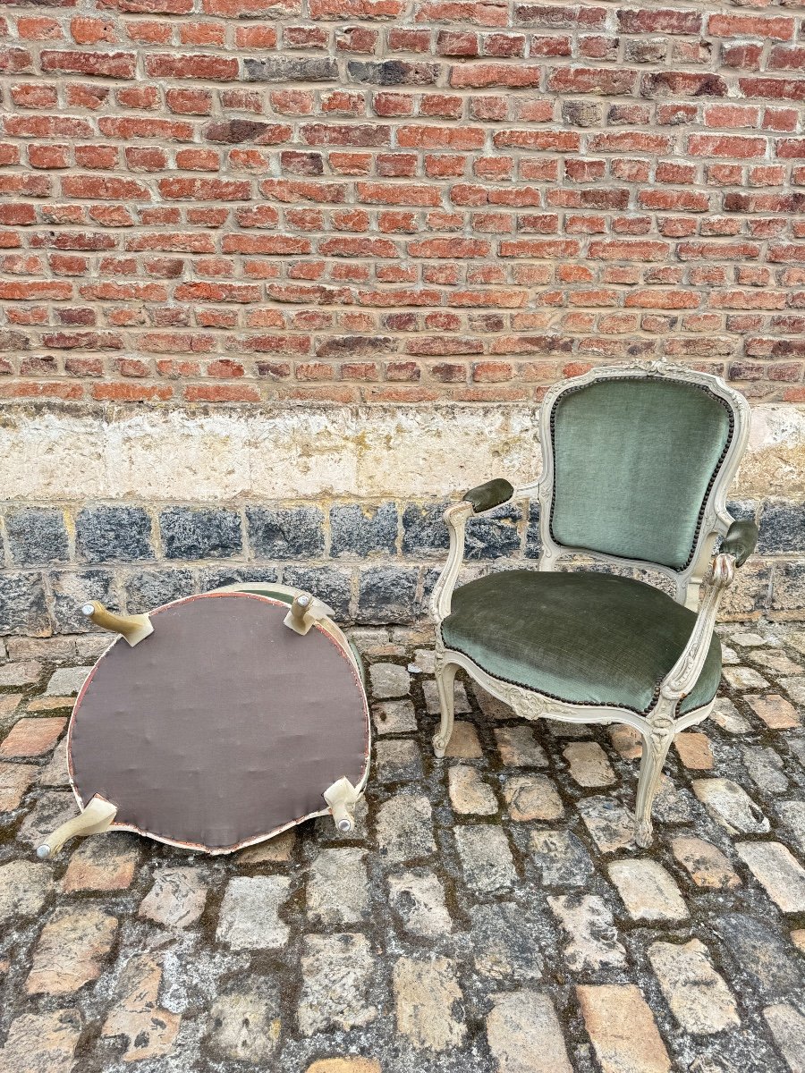 Paire De Fauteuils En Bois Laqué De Style Louis XV XIX Eme Siècle -photo-6