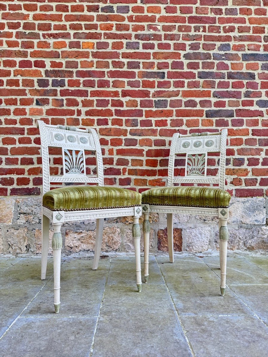 Paire De Chaises à L’estruque En Bois Peint D’époque directoire XVIII Eme Siècle -photo-2