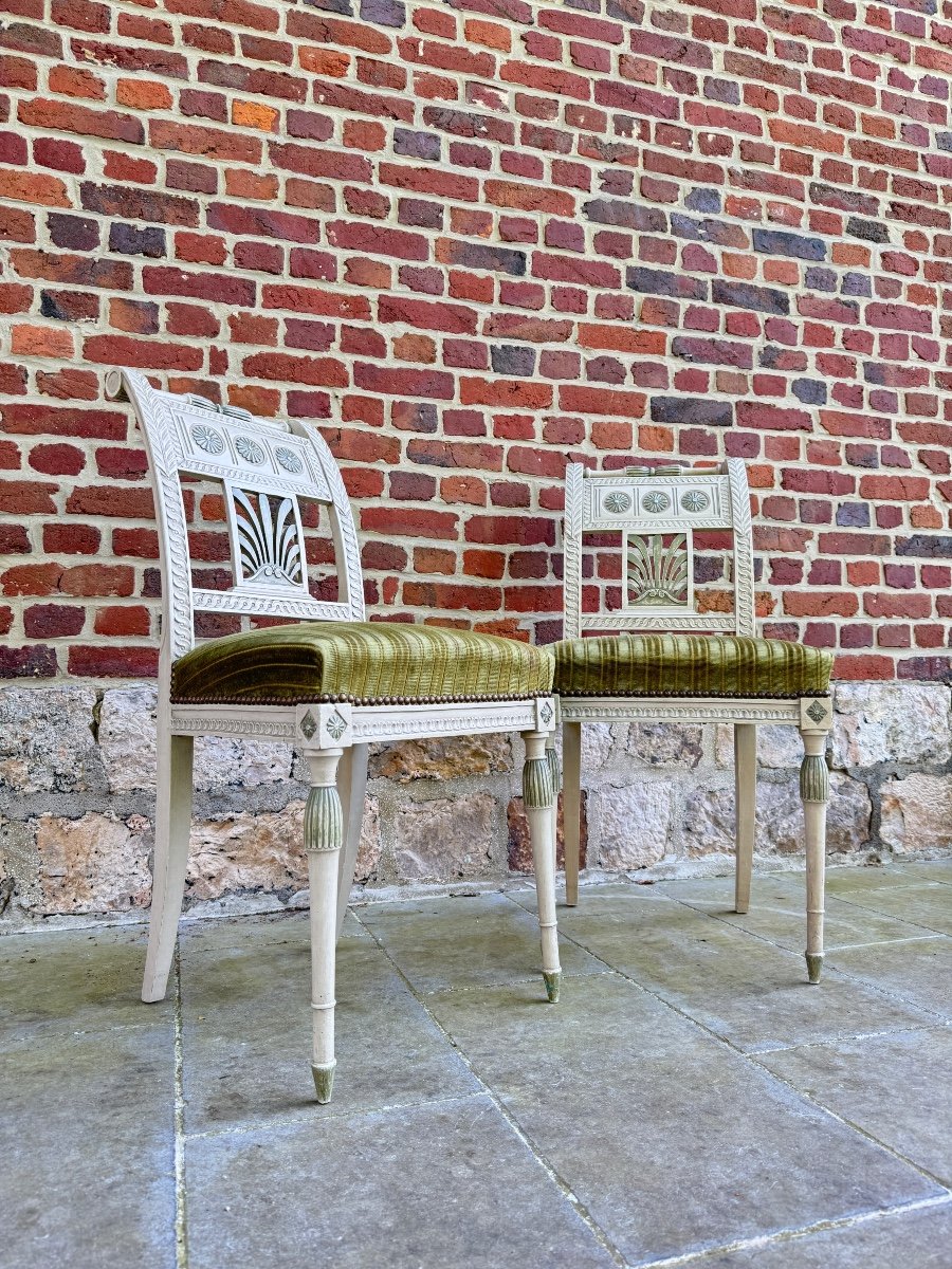 Paire De Chaises à L’estruque En Bois Peint D’époque directoire XVIII Eme Siècle -photo-3