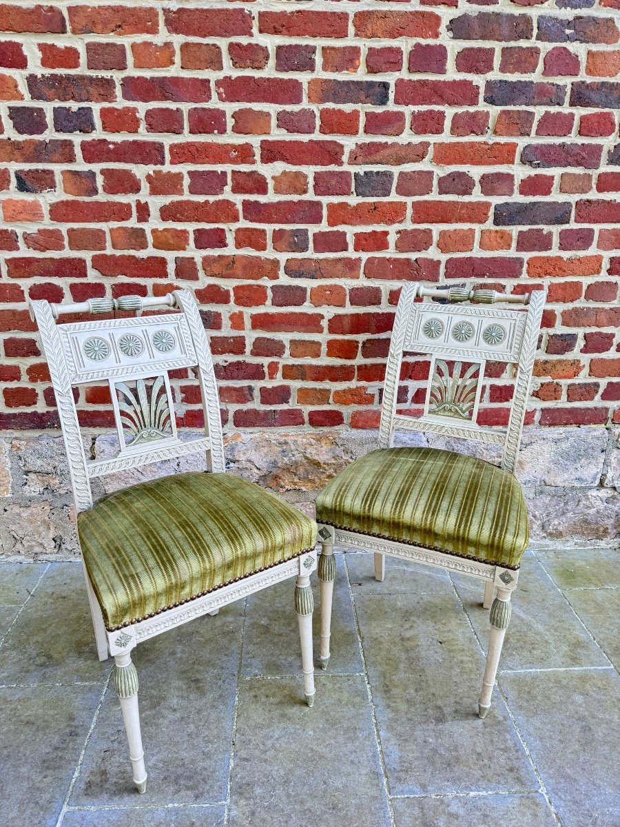 Pair Of Structural Chairs In Painted Wood From Directional Period XVIII Eme Century -photo-1