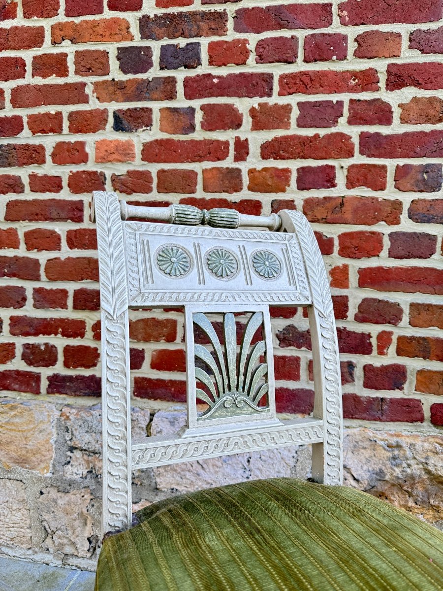 Paire De Chaises à L’estruque En Bois Peint D’époque directoire XVIII Eme Siècle -photo-2