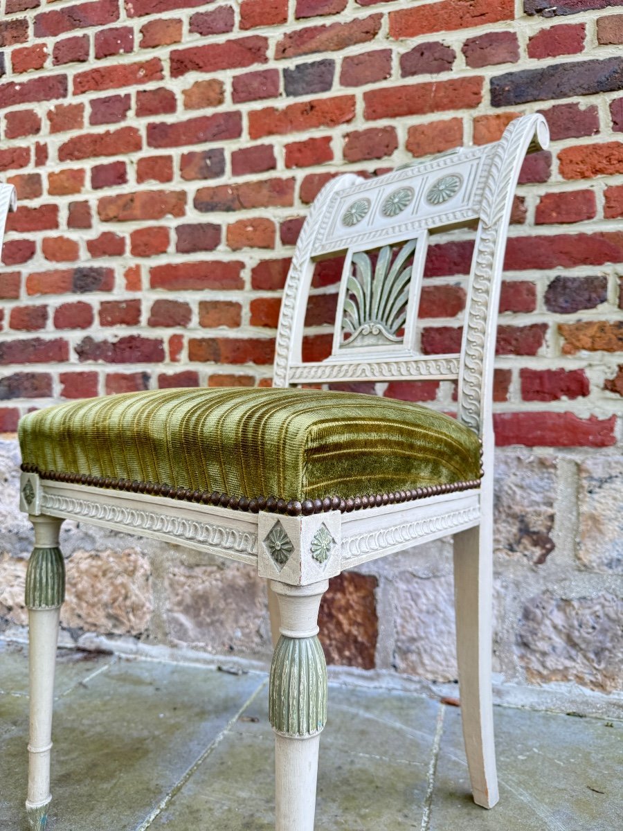 Paire De Chaises à L’estruque En Bois Peint D’époque directoire XVIII Eme Siècle -photo-3