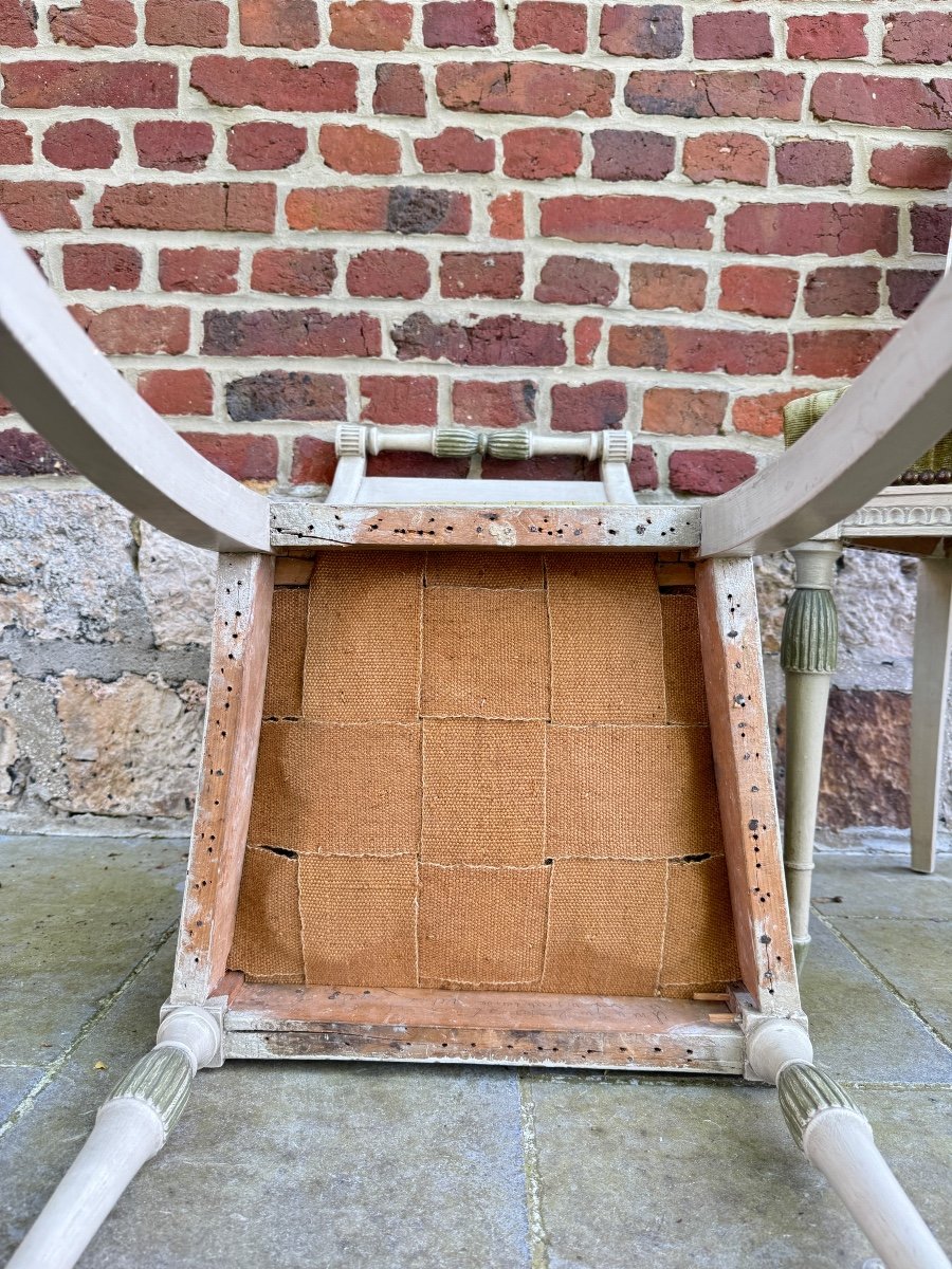 Paire De Chaises à L’estruque En Bois Peint D’époque directoire XVIII Eme Siècle -photo-5