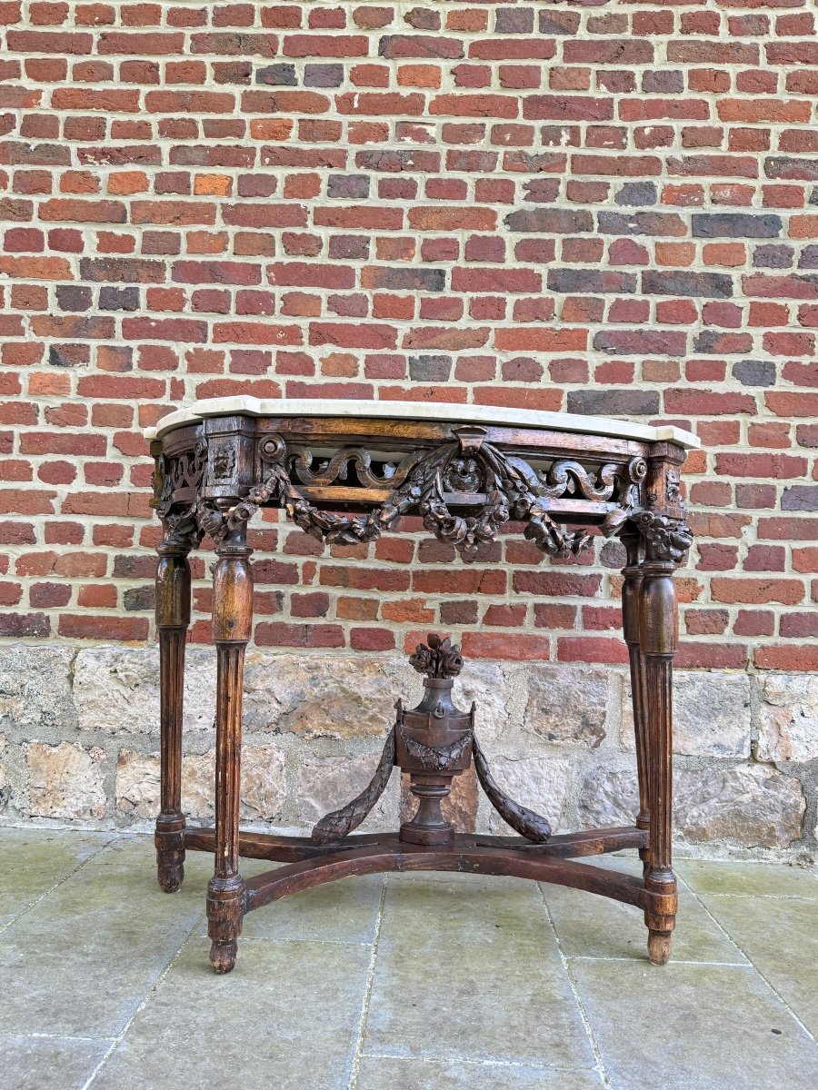Console Demi Lune En Bois Naturel D’époque Louis XVI XVIII Eme Siècle -photo-2