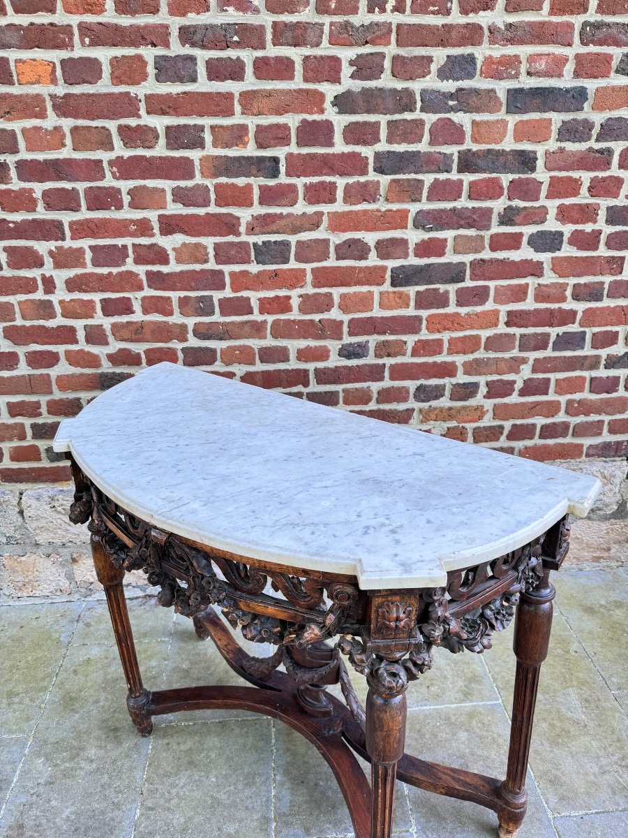 Console Demi Lune En Bois Naturel D’époque Louis XVI XVIII Eme Siècle -photo-1