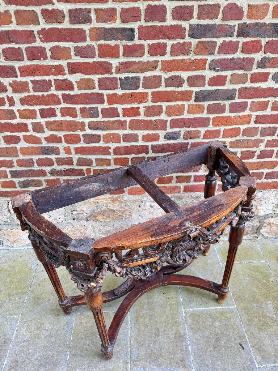 Console Demi Lune En Bois Naturel D’époque Louis XVI XVIII Eme Siècle -photo-5