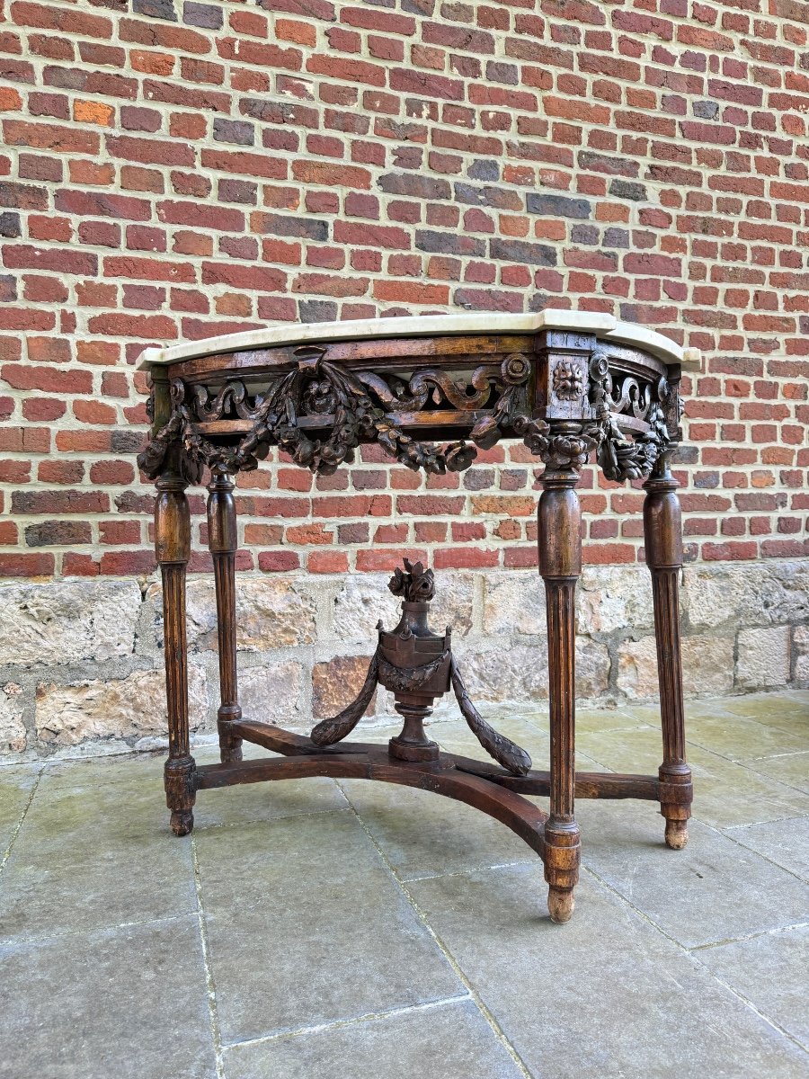 Console Demi Lune En Bois Naturel D’époque Louis XVI XVIII Eme Siècle 