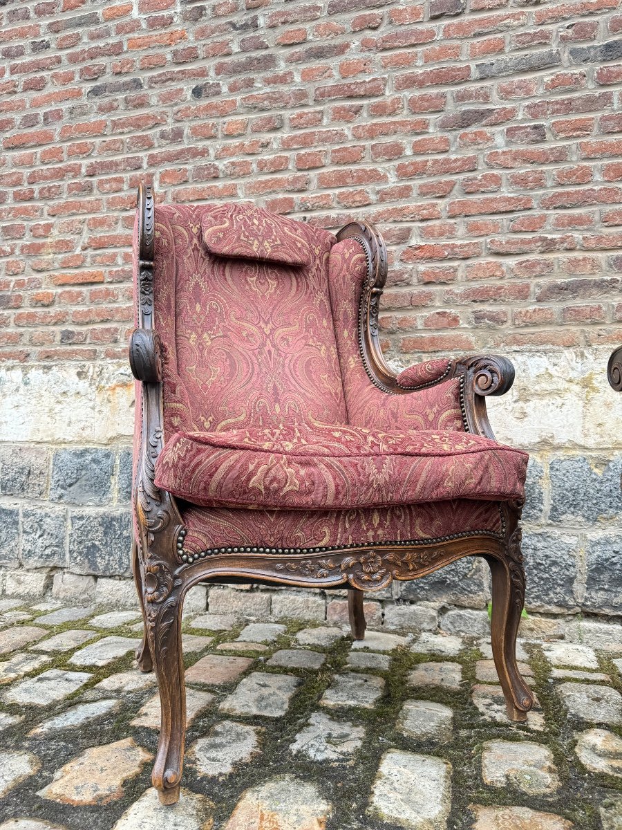 Paire De Bergères à oreilles En Bois Naturel De Style Louis XV-photo-4