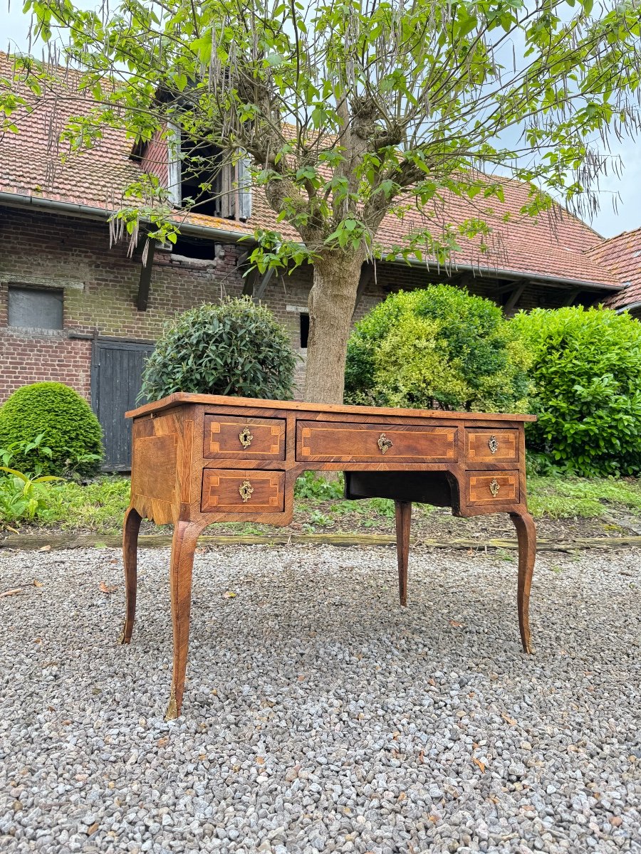 Middle Flat Desk In Marquetry On All Sides From Louis XV Period XVIII Eme Century -photo-2