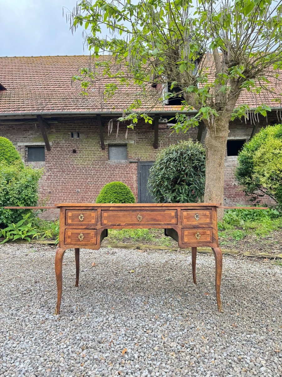 Middle Flat Desk In Marquetry On All Sides From Louis XV Period XVIII Eme Century -photo-6
