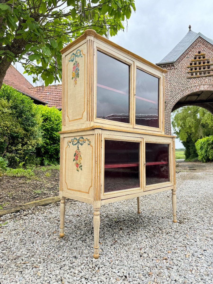 Vitrine  En Bois Peint D’époque Louis XVI XVIII Eme Siècle 