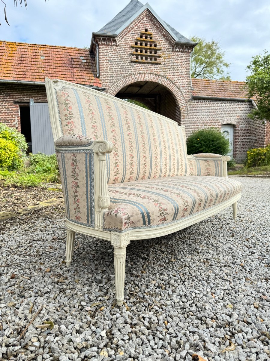 Large Canapé En Bois Peint D’époque Louis XVI XVIII Eme Siècle -photo-3