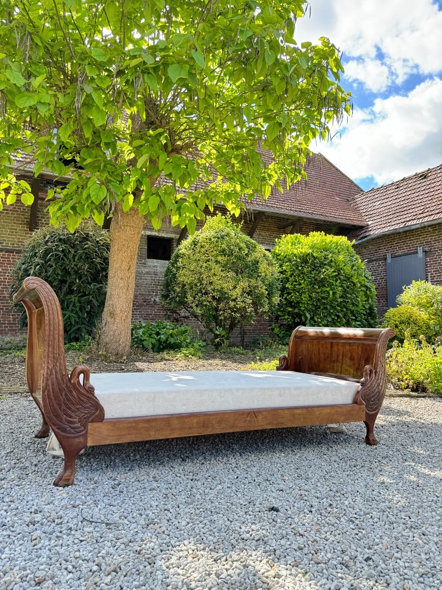 Banquette, Lit De Repos En Acajou  à col de cygnes De Style Empire XIX Eme Siècle -photo-2