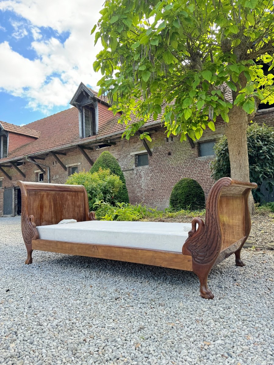 Banquette, Lit De Repos En Acajou  à col de cygnes De Style Empire XIX Eme Siècle -photo-4