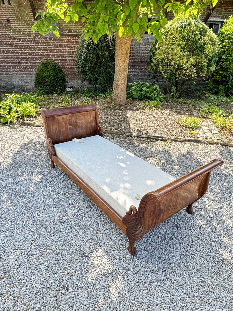 Banquette, Lit De Repos En Acajou  à col de cygnes De Style Empire XIX Eme Siècle -photo-2