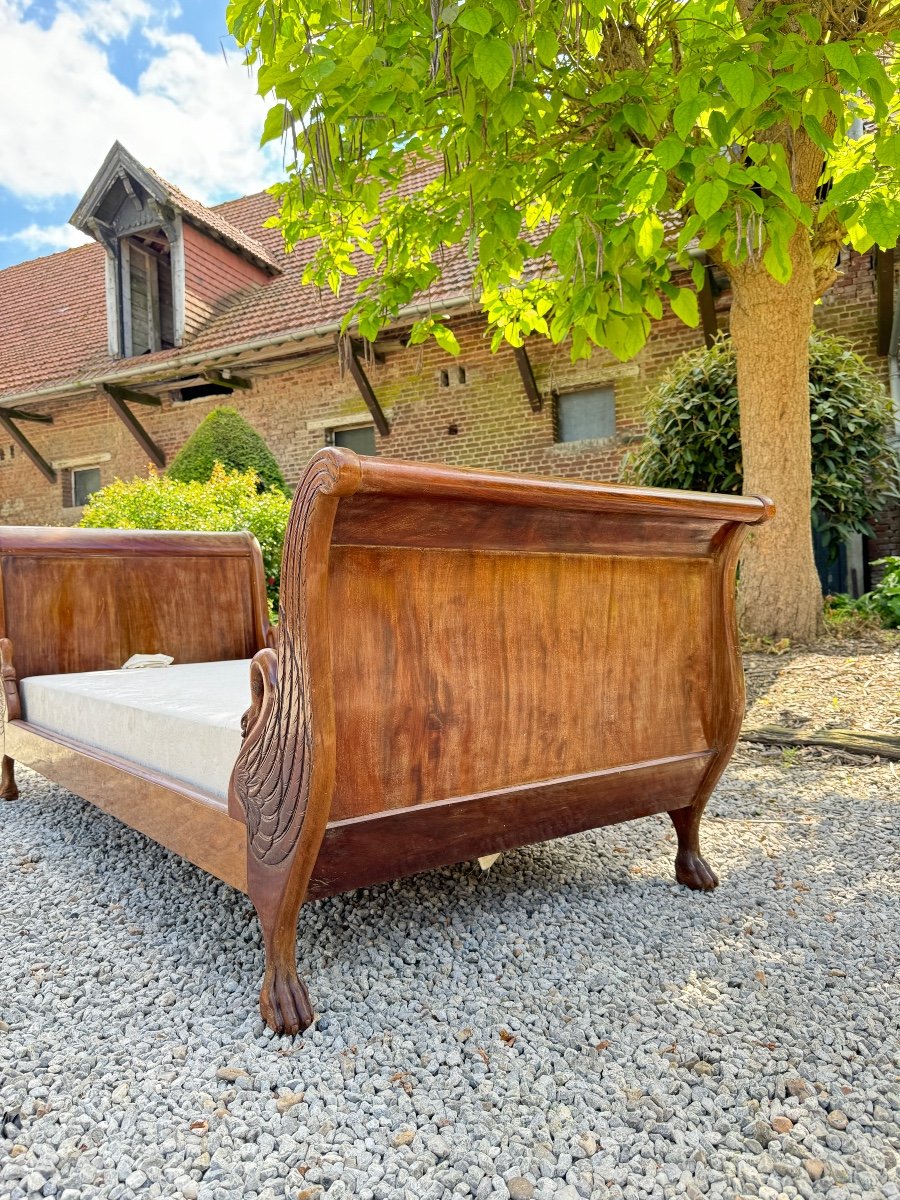 Banquette, Lit De Repos En Acajou  à col de cygnes De Style Empire XIX Eme Siècle -photo-5